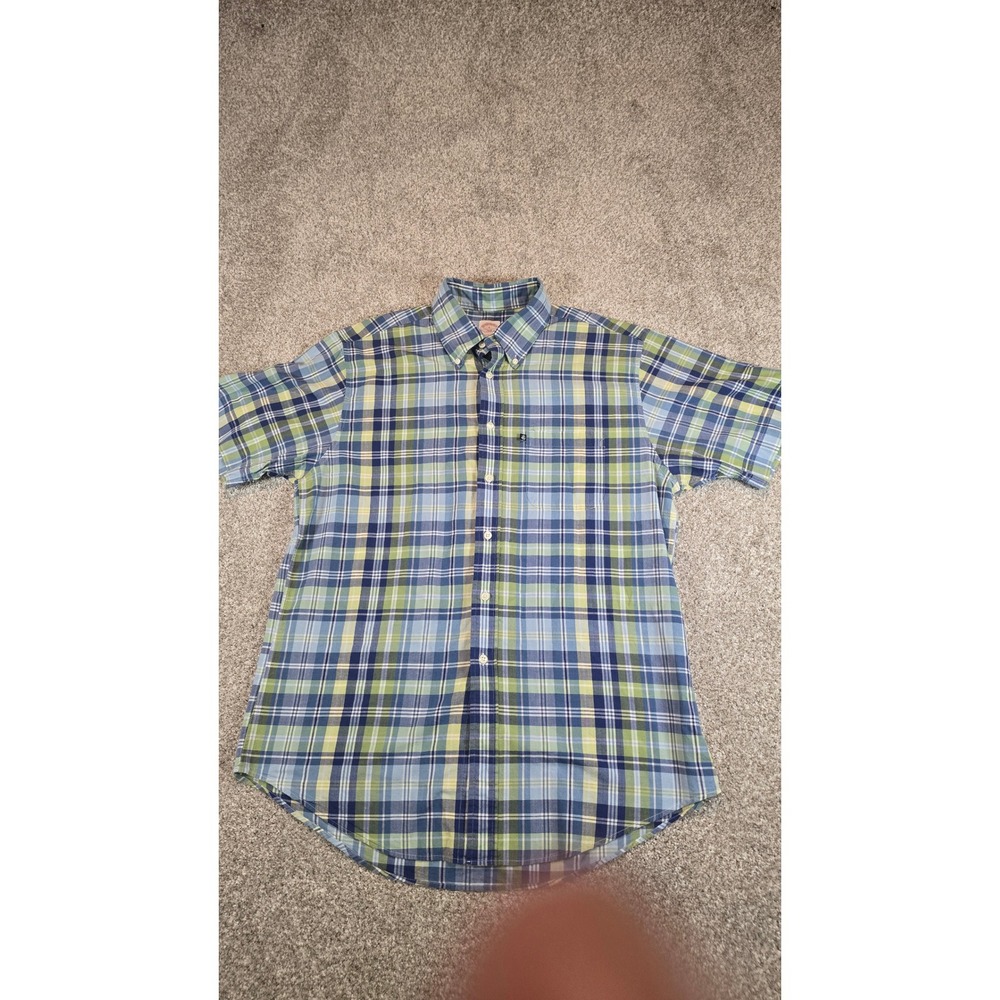 Brooks Brothers 346 Mens Large Blue Green Plaid Short Sleeve Button Down Shirt